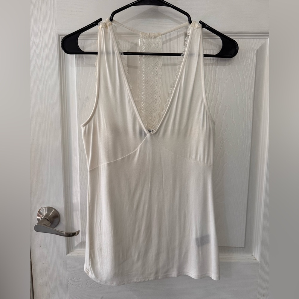 White Sleeveless Top with Lace Detail